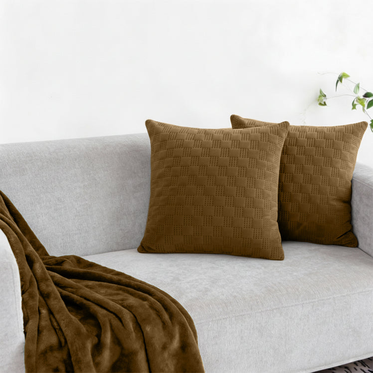 Velvet Embossed Pattern Cushion Covers Check