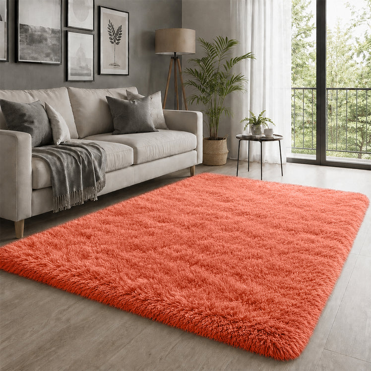 Rust Shaggy Rug Faux Fur Anti Slip Soft Plush
