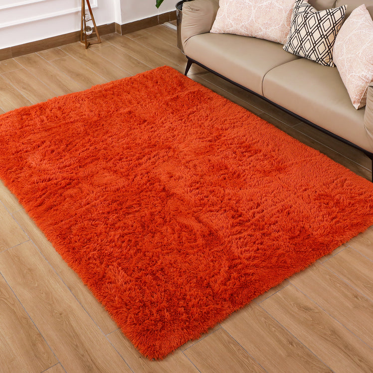 Faux Fur Anti Slip Soft Plush Rust Shaggy Rug