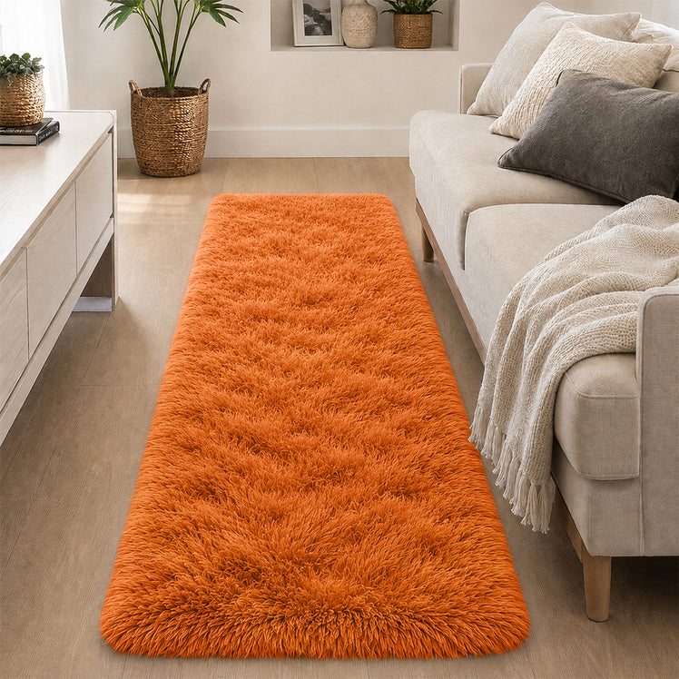 Rust Shaggy Rug Faux Fur Anti Slip Soft Plush
