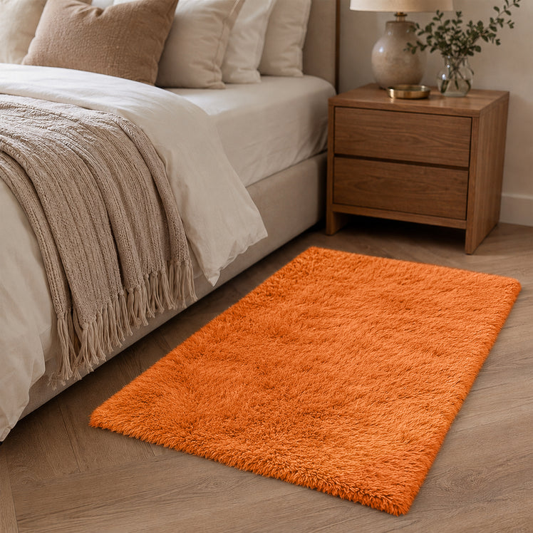 Rust Shaggy Rug Faux Fur Anti Slip Soft Plush
