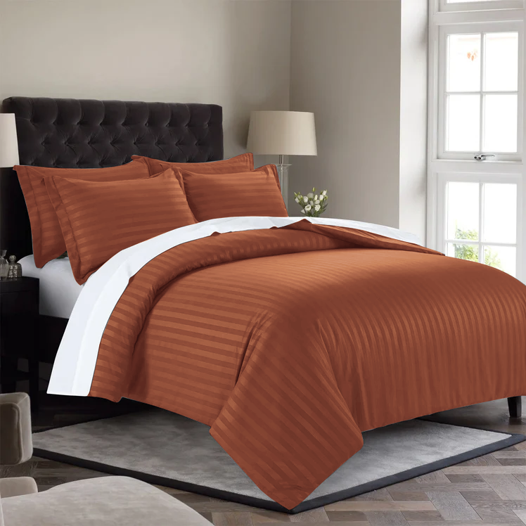 Stripe Rust Duvet Cover Set With Pillowcases