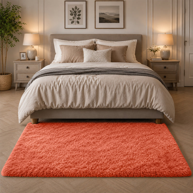 Rust Shaggy Rug Faux Fur Anti Slip Soft Plush