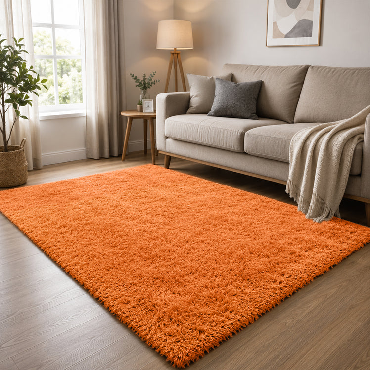 Rust Shaggy Rug Faux Fur Anti Slip Soft Plush