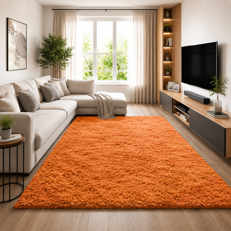 Rust Shaggy Rug Faux Fur Anti Slip Soft Plush