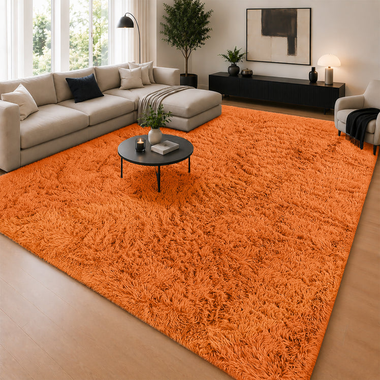 Rust Shaggy Rug Faux Fur Anti Slip Soft Plush