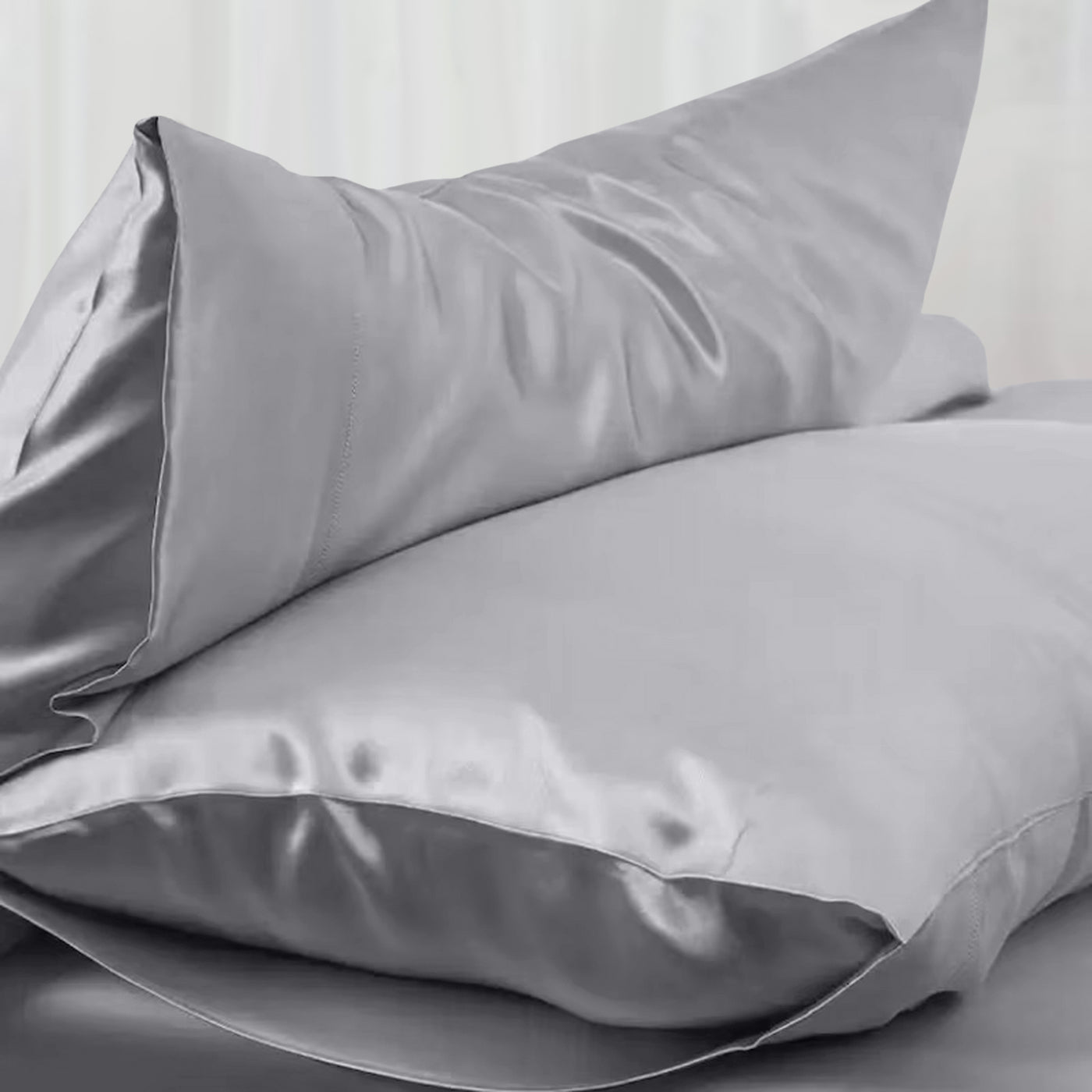 Satin Silk Pillowcases Pair Silver