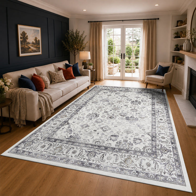 Persian Floral Medallion Cashmere Rug Serene