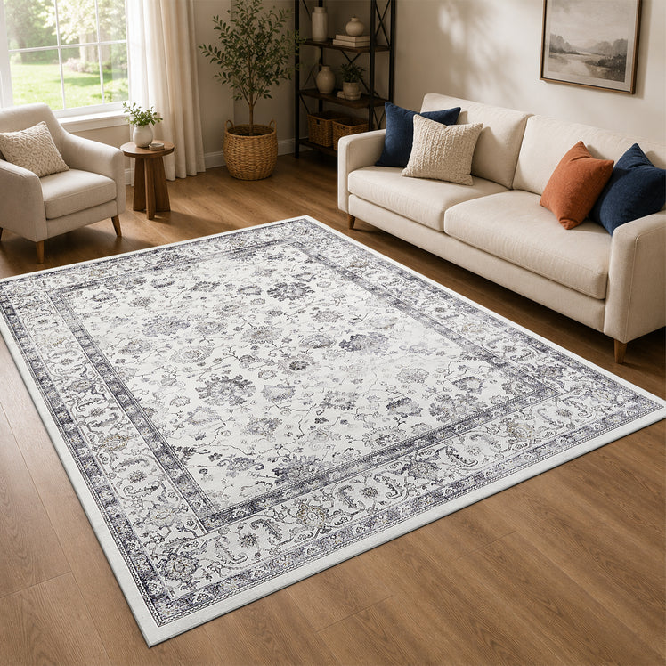 Persian Floral Medallion Cashmere Rug Serene