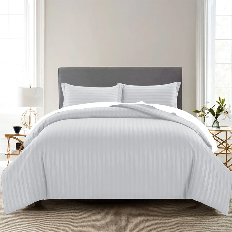 Stripe Silver Duvet Cover Set With Pillowcases
