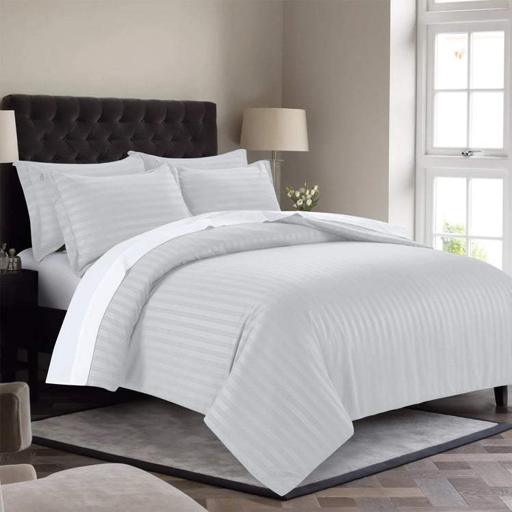 Stripe Silver Duvet Cover Set With Pillowcases