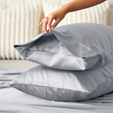 Satin Silk Pillowcases Pair Silver