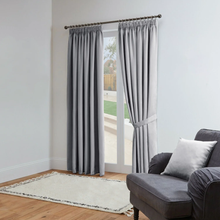 Light Grey Blackout Curtains Pencil Pleat with Tie Backs