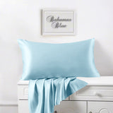 Satin Silk Pillowcases Pair Sky Blue