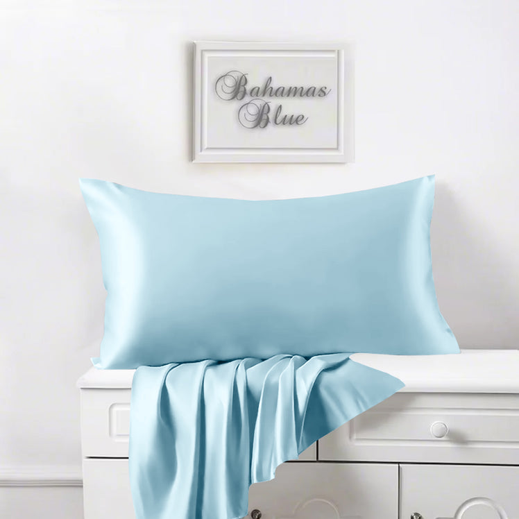 Satin Silk Pillowcases Pair Sky Blue