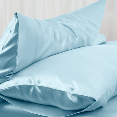 Satin Silk Pillowcases Pair Sky Blue