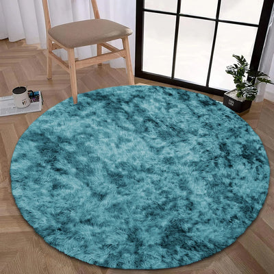 Faux Fur Anti Slip Soft Plush Shaggy Rug Tie Dye Teal