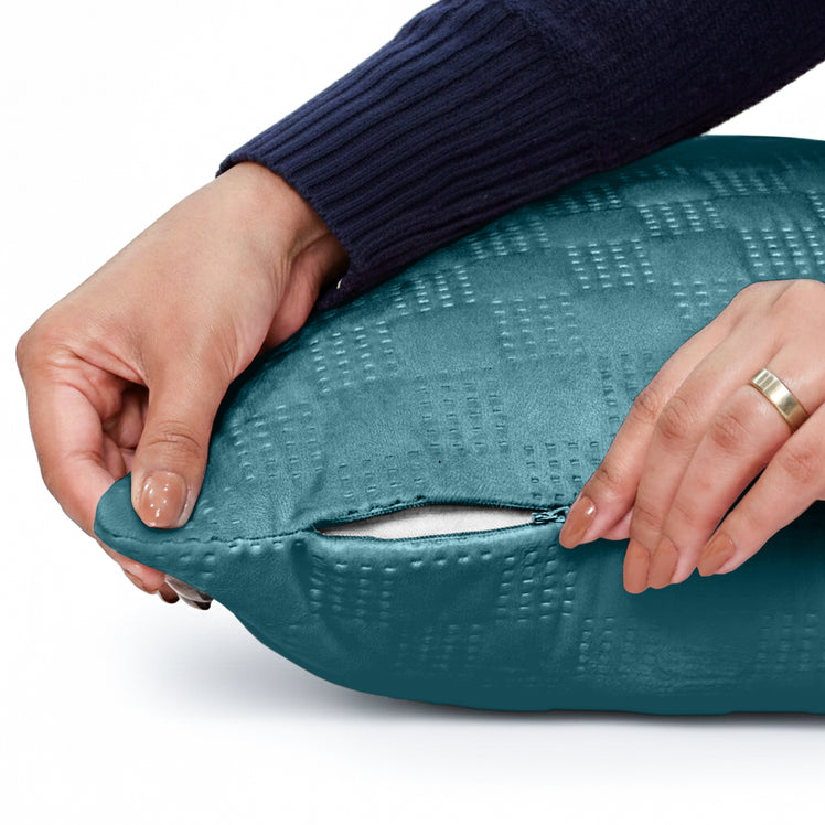 Velvet Embossed Pattern Cushion Covers Check