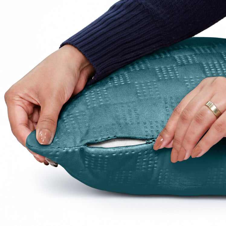 Velvet Embossed Pattern Cushion Covers Check