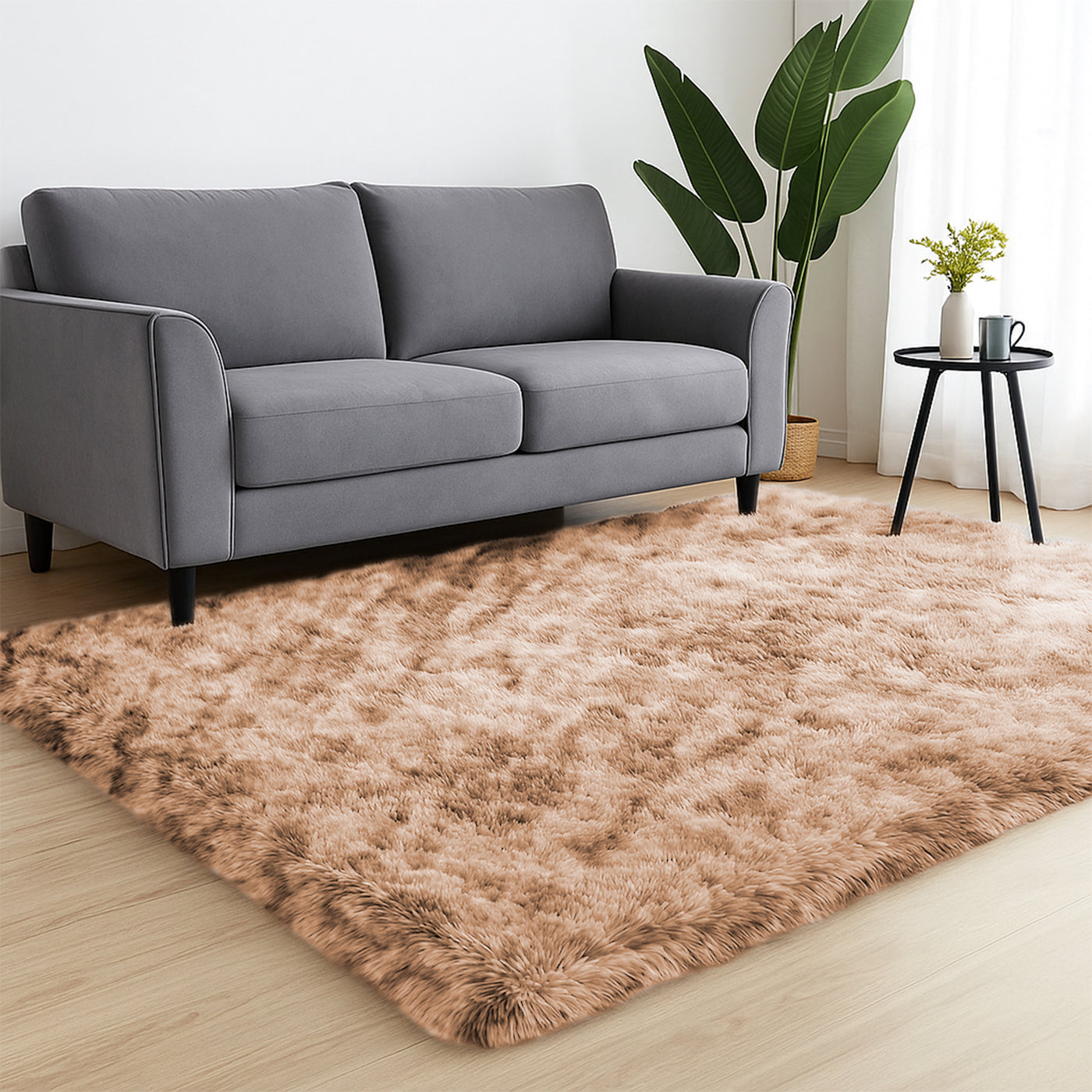Faux Fur Anti Slip Soft Plush Shaggy Rug Tie Dye Beige