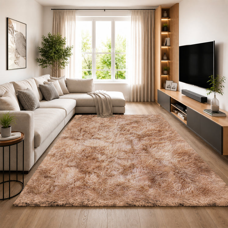 Faux Fur Anti Slip Soft Plush Shaggy Rug Tie Dye Beige