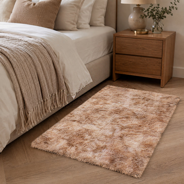 Faux Fur Anti Slip Soft Plush Shaggy Rug Tie Dye Beige