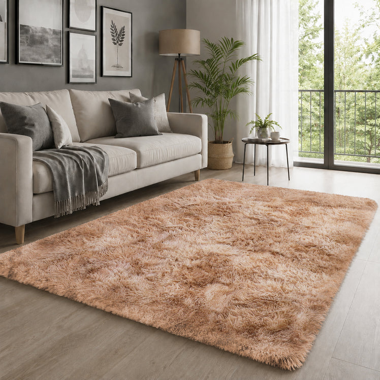 Faux Fur Anti Slip Soft Plush Shaggy Rug Tie Dye Beige