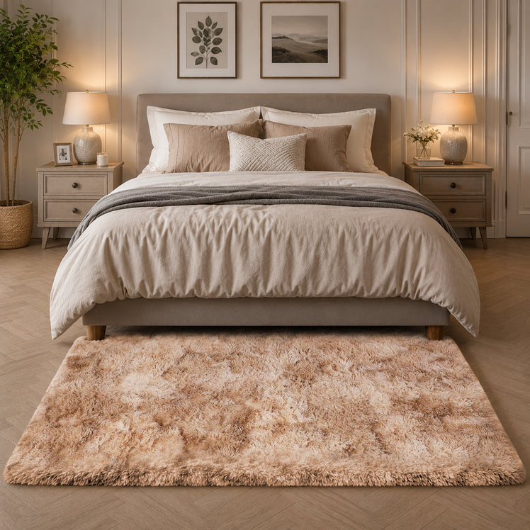 Faux Fur Anti Slip Soft Plush Shaggy Rug Tie Dye Beige
