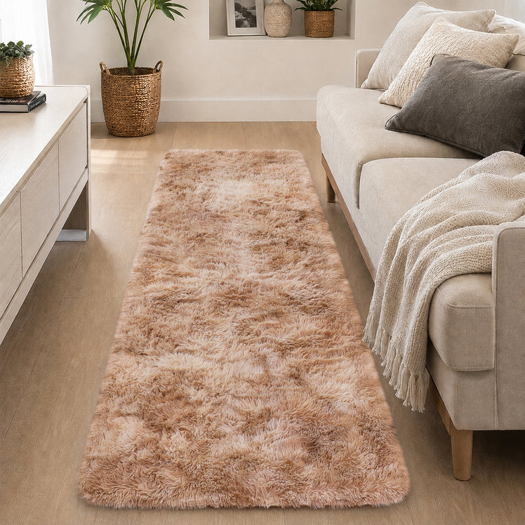 Faux Fur Anti Slip Soft Plush Shaggy Rug Tie Dye Beige