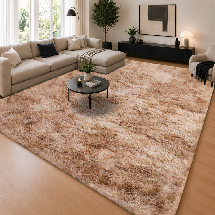 Faux Fur Anti Slip Soft Plush Shaggy Rug Tie Dye Beige