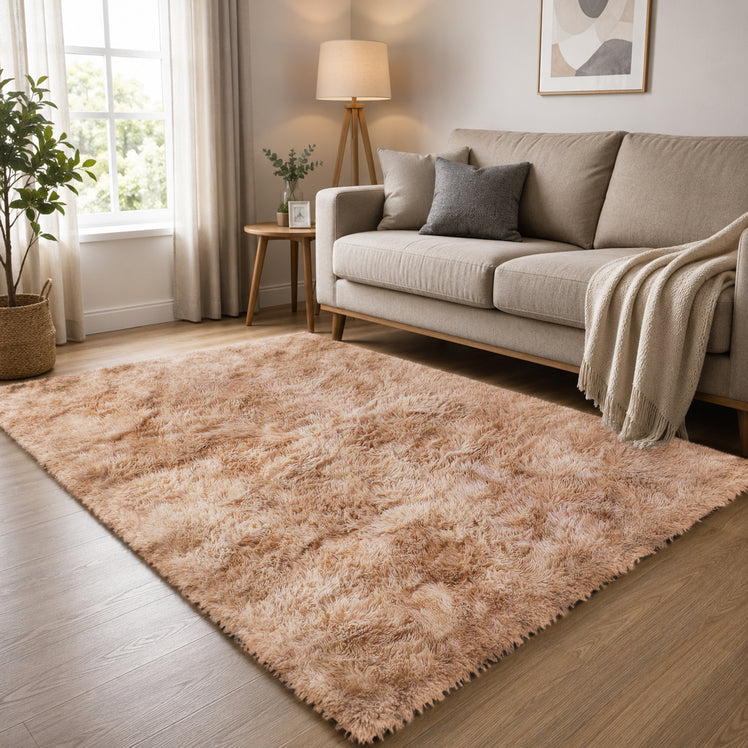 Faux Fur Anti Slip Soft Plush Shaggy Rug Tie Dye Beige