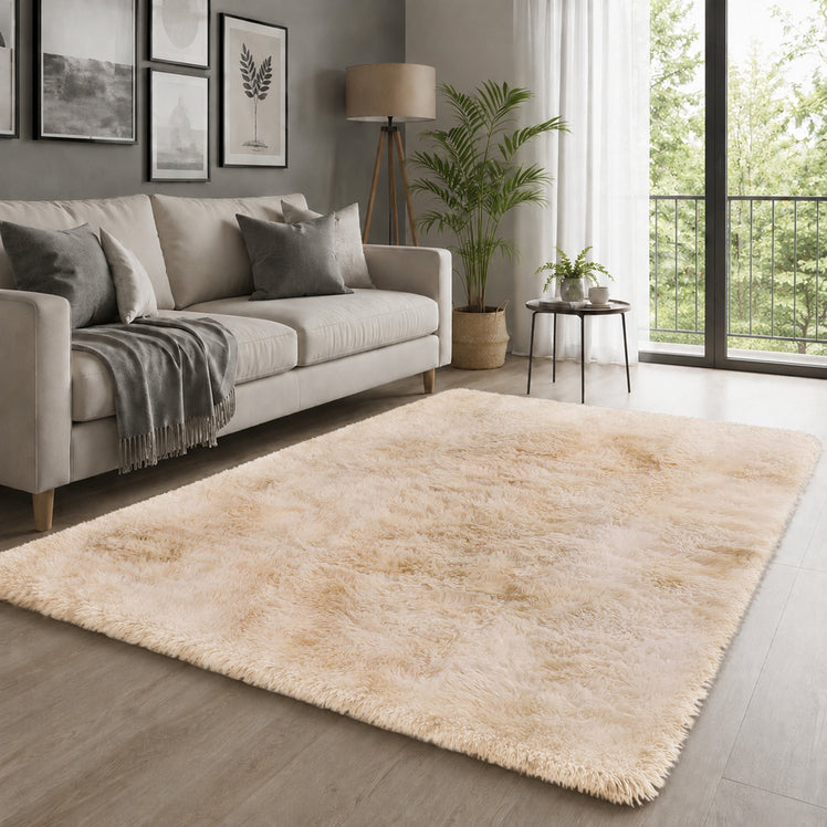 Faux Fur Anti Slip Soft Plush Shaggy Rug Tie Dye Cream