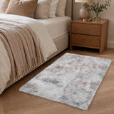 Light Grey Fluffy Shaggy Rug Faux Fur Anti Slip Soft Tie Dye