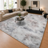 Light Grey Fluffy Shaggy Rug Faux Fur Anti Slip Soft Tie Dye