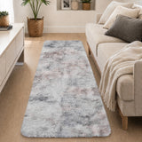 Light Grey Fluffy Shaggy Rug Faux Fur Anti Slip Soft Tie Dye