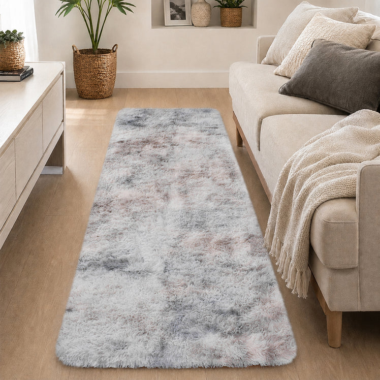 Light Grey Fluffy Shaggy Rug Faux Fur Anti Slip Soft Tie Dye