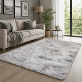 Light Grey Fluffy Shaggy Rug Faux Fur Anti Slip Soft Tie Dye