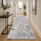 Light Grey Fluffy Shaggy Rug Faux Fur Anti Slip Soft Tie Dye