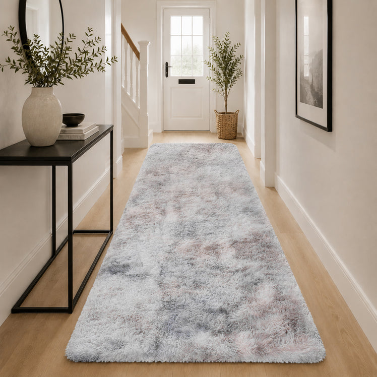 Light Grey Fluffy Shaggy Rug Faux Fur Anti Slip Soft Tie Dye