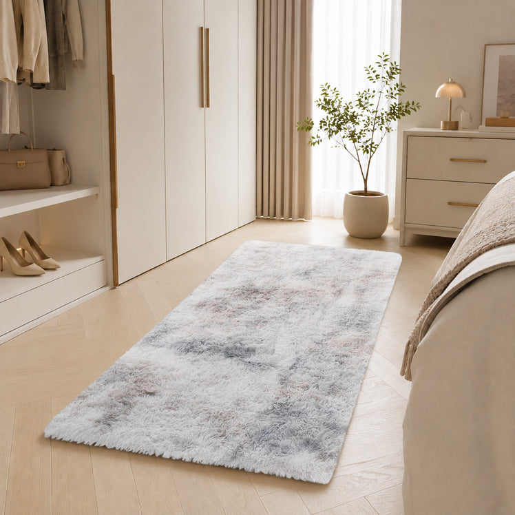 Light Grey Fluffy Shaggy Rug Faux Fur Anti Slip Soft Tie Dye