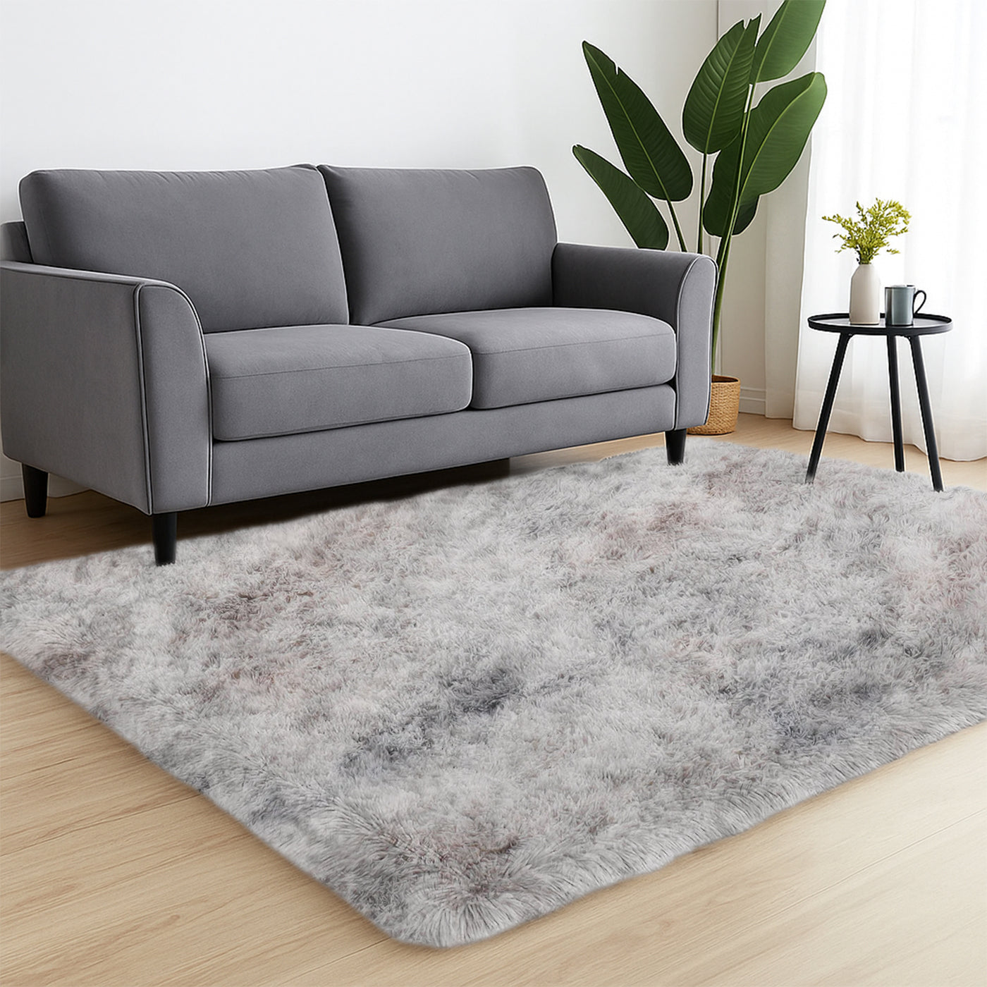 Faux Fur Anti Slip Soft Plush Shaggy Rug Tie Dye Light Grey