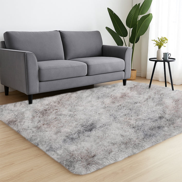 Faux Fur Anti Slip Soft Plush Shaggy Rug Tie Dye Light Grey