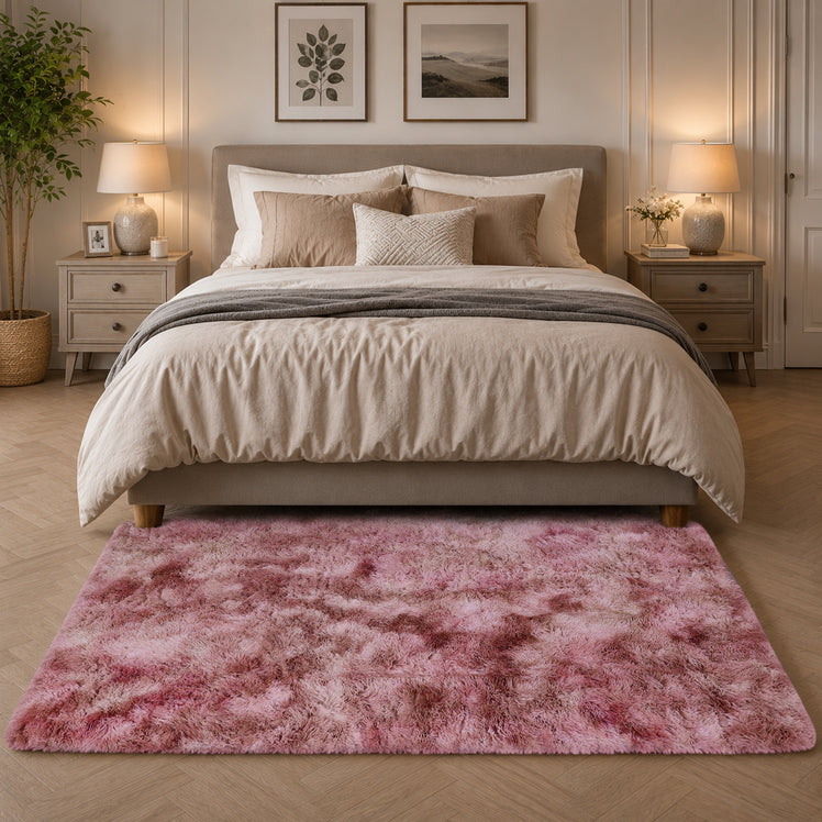 Lilac Fluffy Rug Faux Fur Anti Slip Soft Shaggy Rug Tie Dye