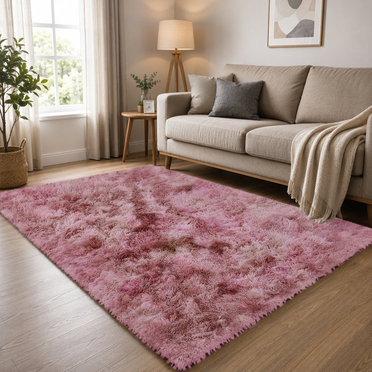 Lilac Fluffy Rug Faux Fur Anti Slip Soft Shaggy Rug Tie Dye