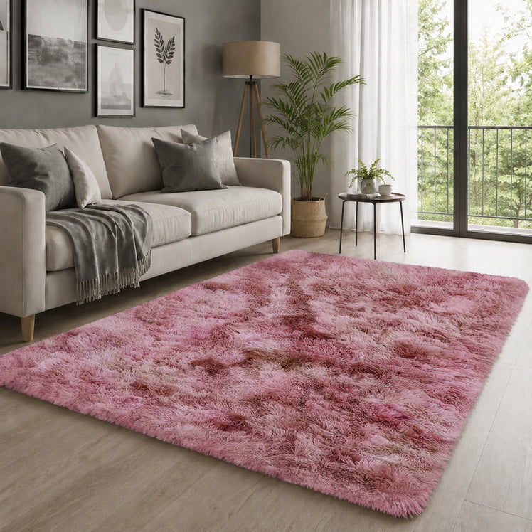 Lilac Fluffy Rug Faux Fur Anti Slip Soft Shaggy Rug Tie Dye
