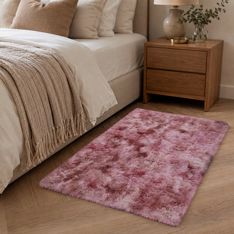 Lilac Fluffy Rug Faux Fur Anti Slip Soft Shaggy Rug Tie Dye