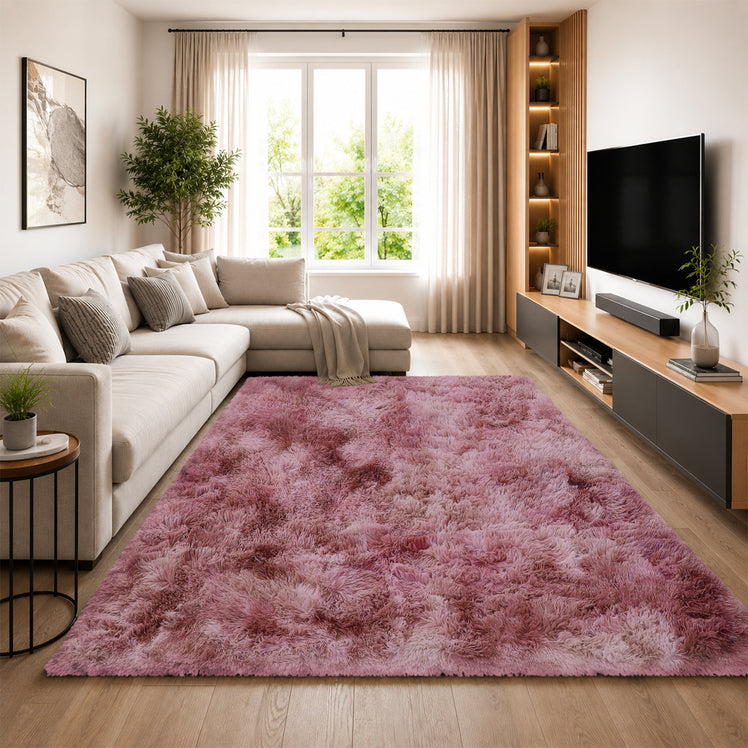 Lilac Fluffy Rug Faux Fur Anti Slip Soft Shaggy Rug Tie Dye
