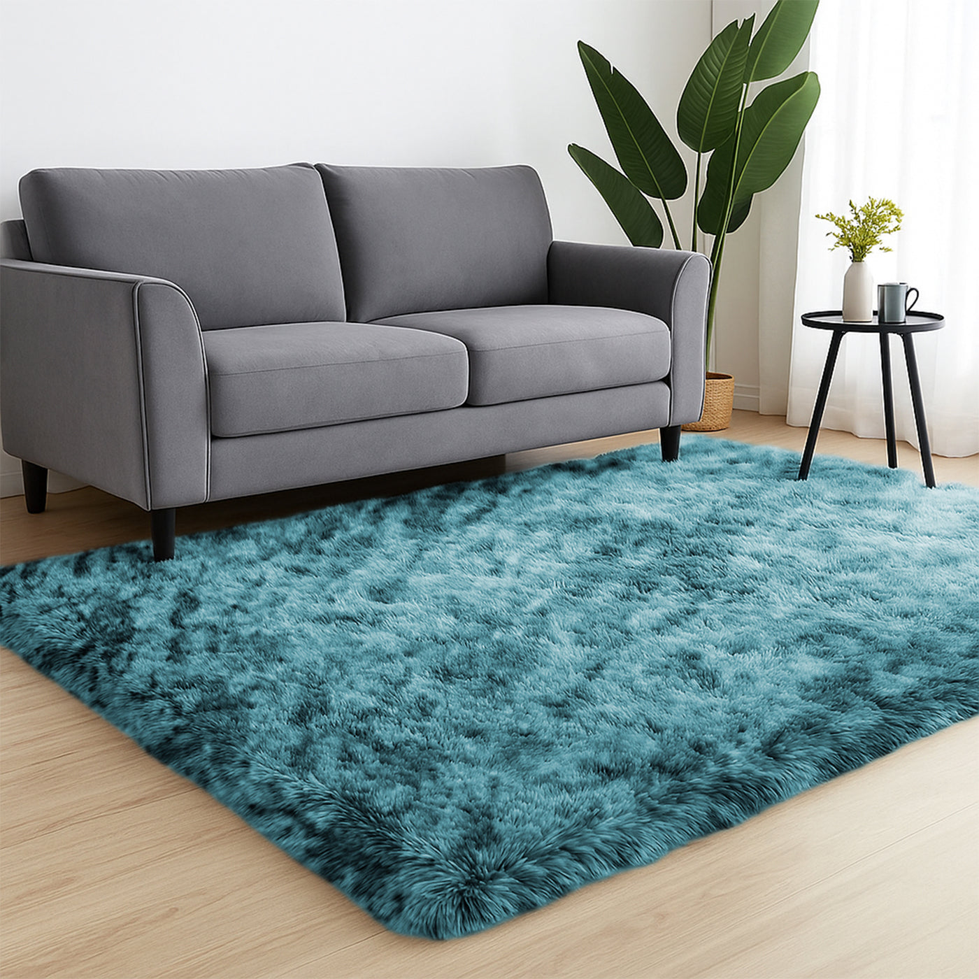 Faux Fur Anti Slip Soft Plush Shaggy Rug Tie Dye Teal
