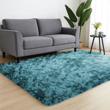 Faux Fur Anti Slip Soft Plush Shaggy Rug Tie Dye Teal