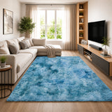 Teal Shaggy Rug Faux Fur Anti Slip Soft Fluffy Tie Dye